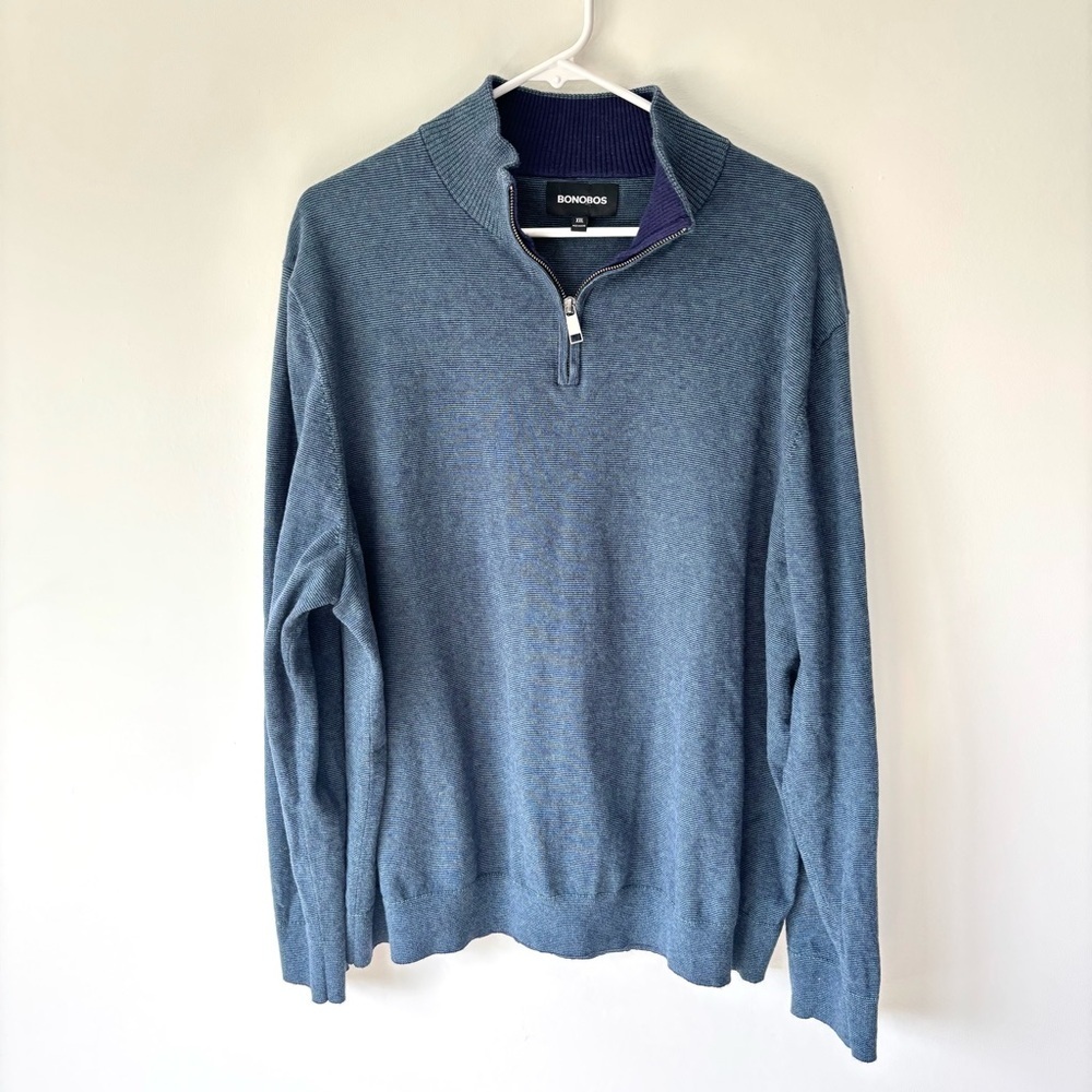 Bonobos Blue Quarter Zip Pullover Cotton Cashmere Blend Business Casual Athletic